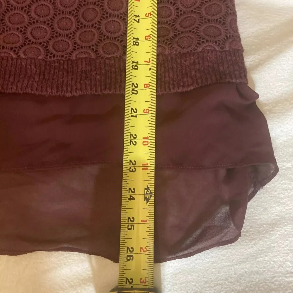 Lucky Brand Burgundy Knit Crochet Lace Sheer Split Back XS